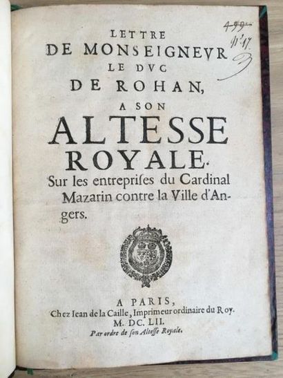 * ROHAN (Henri de Chabot de). Lettre de Monseigneur...
