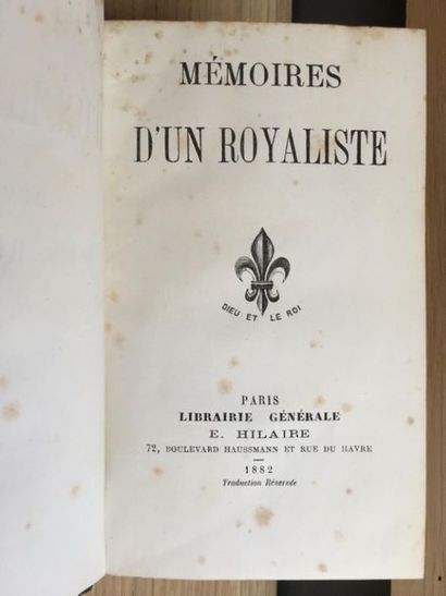  * [CHABOT (Ernest de)]. Mémoires d'un royaliste. Paris, Librairie générale E. Hilaire,...