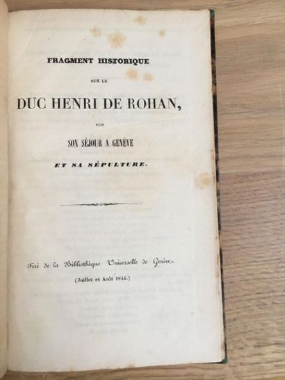  * [CRAMER (F.)]. Fragment historique sur le duc Henri de Rohan, sur son séjour à...