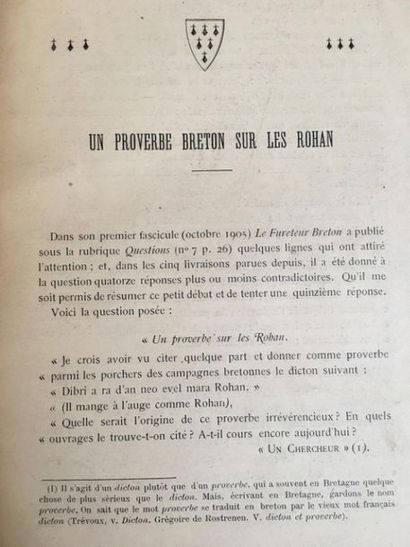 null * ERNAULT (E.). Nouvelles notes à propos du proverbe breton sur les Rohan. Rennes,...