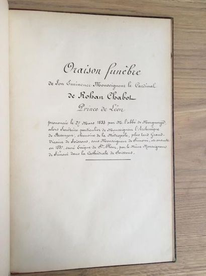 null * [Manuscript] [Rohan-Chabot (Louis-François de)]. Funeral oration of His Eminence...