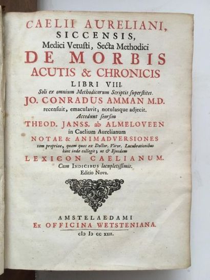 null AURELIANUS (Caelius). De morbis acutis et chronicis libri VIII. Amstelodami,...