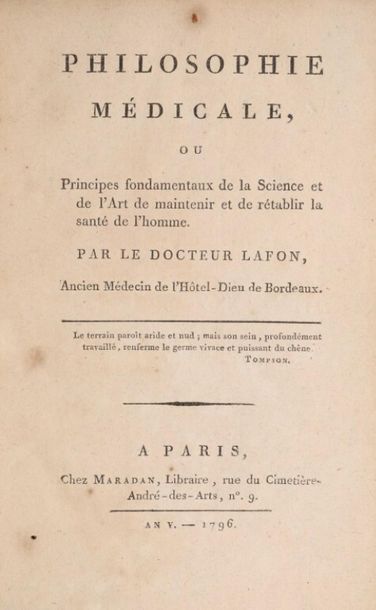 LAFON (Jean-Baptiste). Philosophie médicale,...