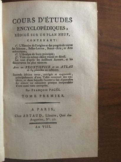 null PAGÈS (François). Cours d'études encyclopédiques [...] contenant : 1. l'Histoire...