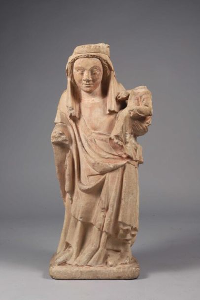 VIERGE A L'ENFANT CHILD VIRGIN crowned in carved blonde stone, draped in a fabric...