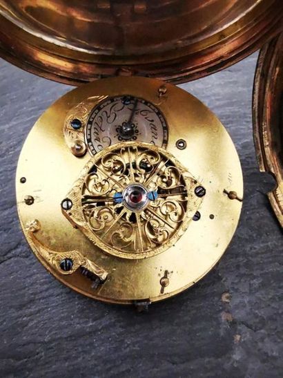 MONTRE DE POCHE Gilded metal pocket watch, the bezel entirely set with imitation...