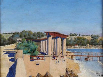 R.G. (XXe siècle) R.G. (XXe siècle)
La plage du Grand Hôtel des Bains à Bandol, 1942
Huile...