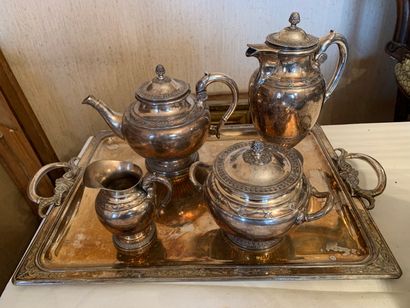 SERVICE A THE / CAFE TEA / COFFEE SERVICE in silvery metal from Gallia including...