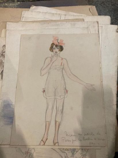 null LOT of FASHION DRAWINGS and ILLUSTRATIONS, some signed LOTTY, DIAMA, XANTRHO,...