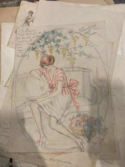 null LOT of FASHION DRAWINGS and ILLUSTRATIONS, some signed LOTTY, DIAMA, XANTRHO,...