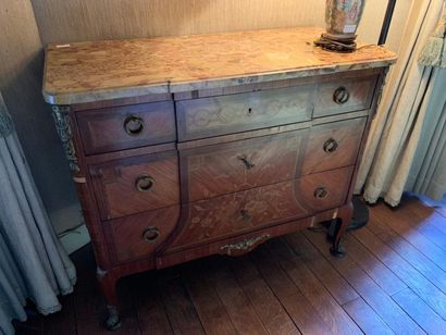 null Veneer chest of drawers opening with three drawers on the front.
The front with...