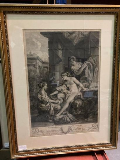 null Set of two engravings: 
-Bethsheba in the bath after Ménageaux pupil of Boucher,...