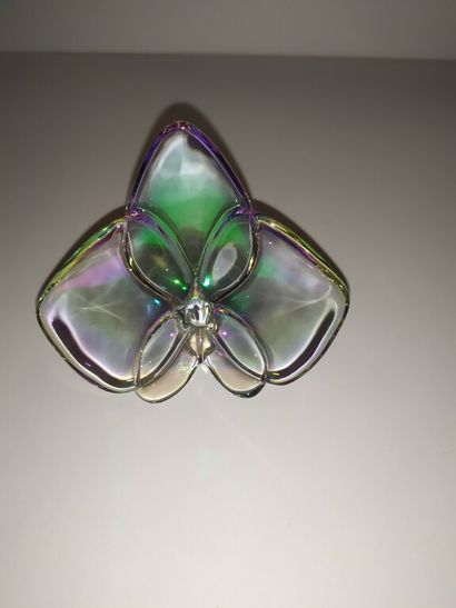 null BACCARAT, France 

Fleurs en verre irisé.

 Signé. 

H. : 7 cm. 

Dans un écrin...