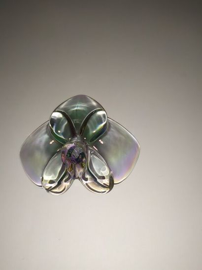 null BACCARAT, France 

Fleurs en verre irisé.

 Signé. 

H. : 7 cm. 

Dans un écrin...