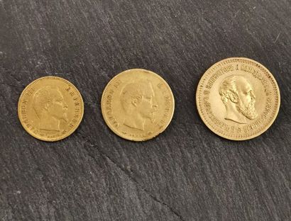 null LOT de pièces d'or : 

- 5 roubles 1886, 6,445 ;

- 10 Frs or 1858 A, 3,175...