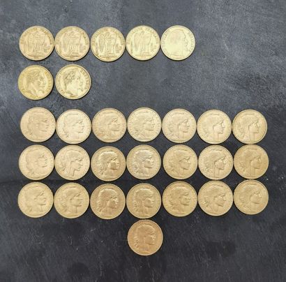 null 29 x 20 francs gold 900 mm :

- 1 x 1852 A: 6.425 g;

- 1 x 1862 BB: 6.415 g;...