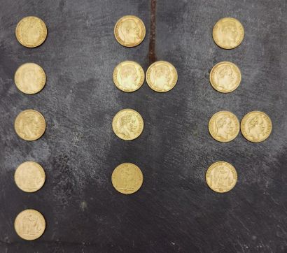 null Set of 15 gold 900 mm 20 FF coins, from 1851 to 1897:

- 1 piece of 20 FF, 1851...