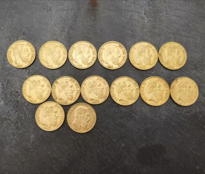 null 14 pièces de 20 francs belges en or 900 mm :

- 1 x 1867 : 6,425 g ;

- 1 x...