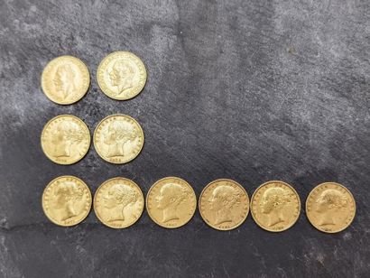 null LOT of 917 mm gold sovereigns (916.6 mm)

- Victoria, 1842, 7.94 grams;

- Victoria,...