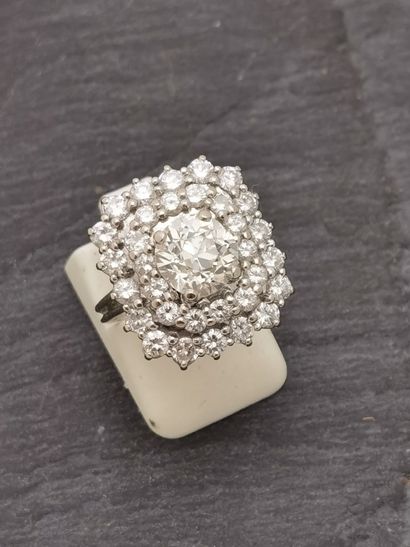 null BAGUE en fils d'or gris 18K (750 millièmes) et platine sertie d'un diamant de...