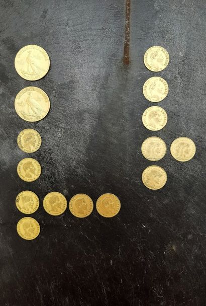 null LOT de 15 pièces d' or 900 mm comprenant :

- 1 pièce de 10 $ US 1908, 16,71...