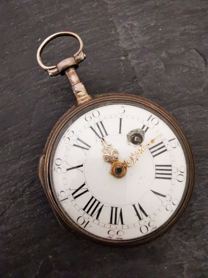 MONTRE DE POCHE Anonymous silver pocket watch, white enamelled dial (acc. around...