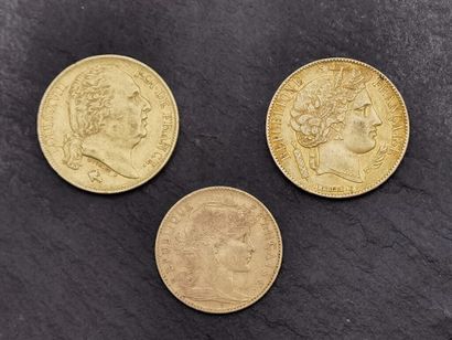 null Set of 900 mm gold coins comprising :

- one 20 F, 1822 A, 6.395 g coin;

-...