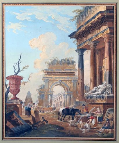 null Pierre Antoine DEMACHY (Paris 1723 1807).

A pair of animated architectural...