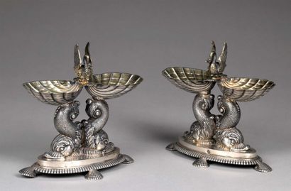null FROMENT-MEURICE.

Pair of double silver saltshakers (950/1000th), the fretel...