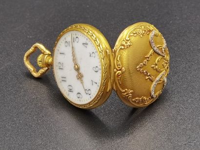 null LECOULTRE & Co. two-tone gold (750/1000th) collar watch, bezel chased with floral...