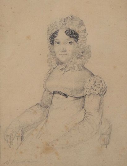 null * École FRANCAISE vers 1820, Madame REBOUL***.

Portrait de femme au bonnet...