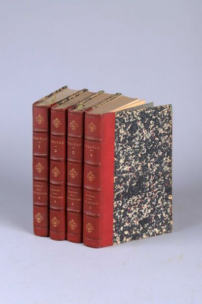 null BALZAC Complete works. 20 vol. in-8 bound 1/2 red chagrin, spine ribbed. Paris...