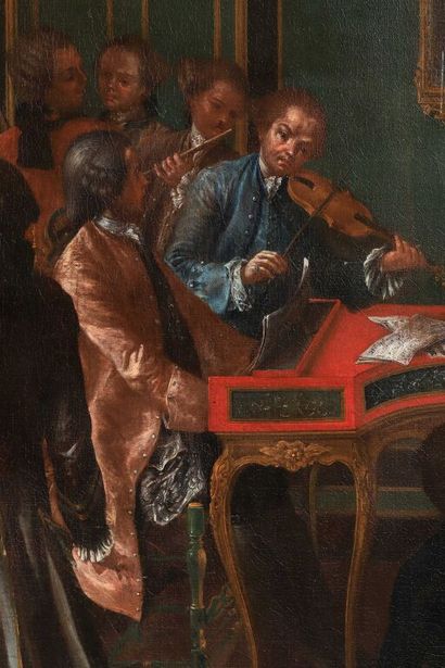 null * Attribué à Giuseppe BONITO (1705-1789).

Réunion de salon.

Toile, agrandie...