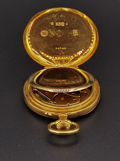 null MONTRE de gousset (manque verre) en or jaune (750/1000e), suisse, cadran émaillé...