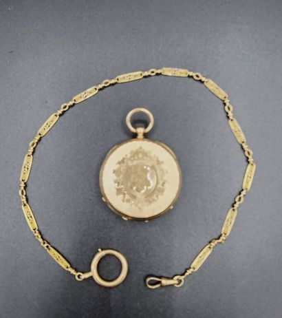 null MONTRE de gousset en or jaune (750/1000e), cadran émaillé blanc, chiffres romains...