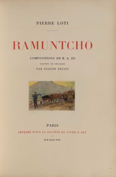 null ZO. LOTI (Pierre). Ramuntcho. Paris, Société des livres d'art, 1908. In-4, demi-maroquin...