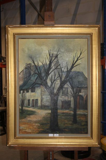 null Tony AGOSTINI (1916-1990). 

Ferme bretonne et arbre en hiver. 

Huile sur toile....