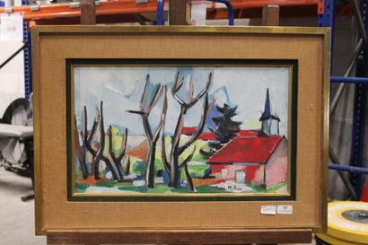 null Jean MILLIEN (1918-1998)

Clocher et arbres,. 

Huile sur toile. 

Signée en...