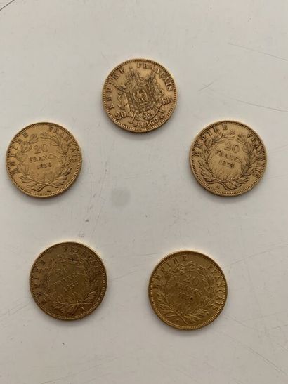 null 4 pièces de 20 F or Napoléon III "Tête nue" 1853, 1856 et 1858 A et 1859 BB...