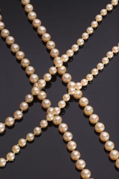 null LOT de deux COLLIERS de perles de culture choker, fermoirs en or jaune 18K (750...
