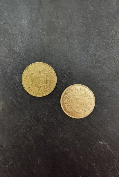 null Lot de pièces d'or (900 millièmes) comprenant 

- 20 drachmes 1884 George 1er....