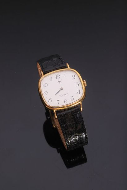 null TISSOT. MAN'S Wristwatch in 18K yellow gold (750 thousandths), white dial, black...