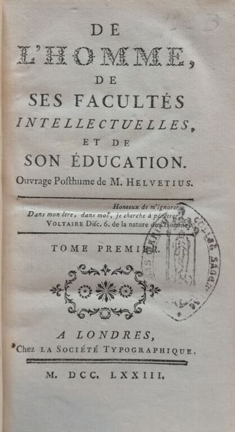null HELVETIUS (Claude Adrien). On Man, his Intellectual Faculties, and his Education....