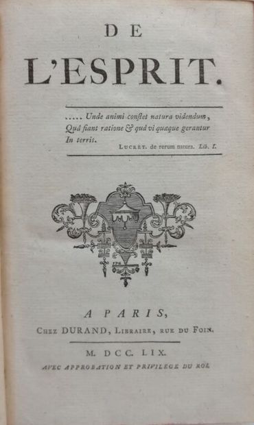 null [HELVETIUS (Claude Adrien)]. De l'esprit. À Paris, chez Durand, 1759. In-8,...