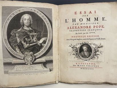 null POPE (Alexandre). Essai sur l'homme. A Lausanne, chez Marc Chapuis, 1762. In-4,...