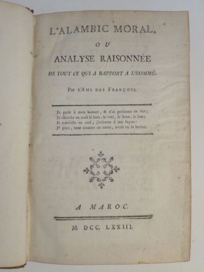 null [ROUILLÉ D'ORFEUIL (Augustin)]. L'Alambic moral, ou Analyse raisonnée de tout...