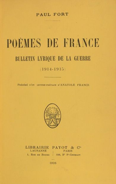 null FORT (Paul). Poems from France. Lyrical bulletin of the war (1914-1915). First...