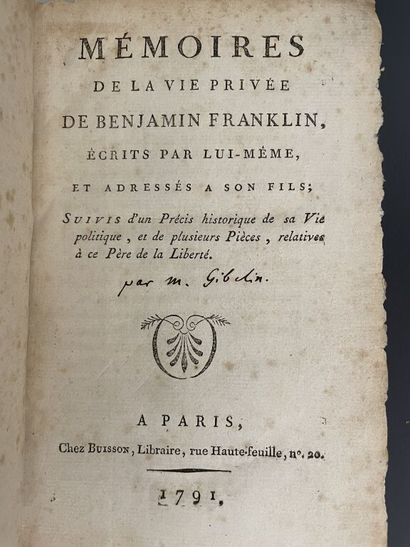 null FRANKLIN (Benjamin). Mémoires de la vie privée de Benjamin Franklin, écrits...