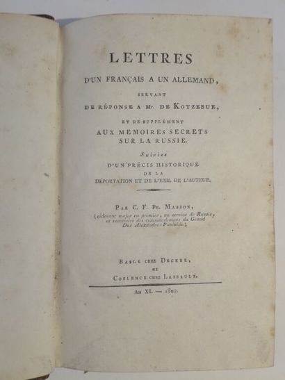 null MASSON (C.F.Ph.). Lettres d'un Français à un Allemand, servant de réponse à...