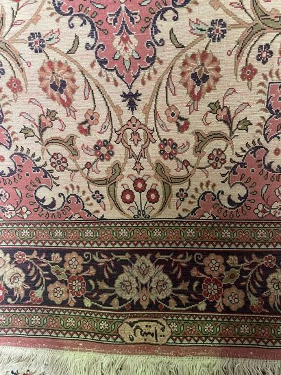 null Pair of silk hallway rugs with polychrome decoration of moving cartouches in...